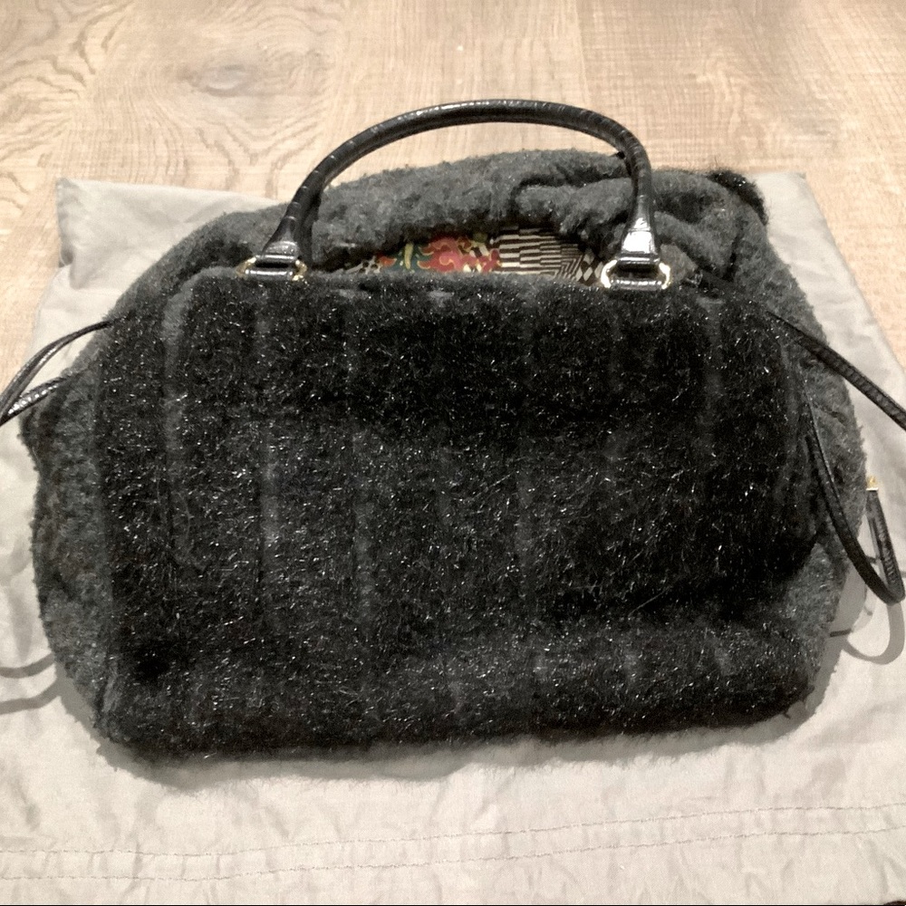 Kate Spade Black Fuzzy Drawstring Handbag